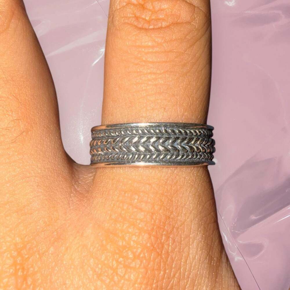 Vintage Y2K Goth Braided Textured Band Ring 925 Sterling Silver Size 9